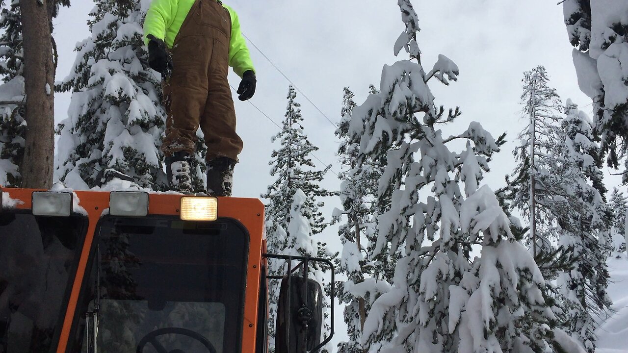 Apprentice snow dive off the snow cat