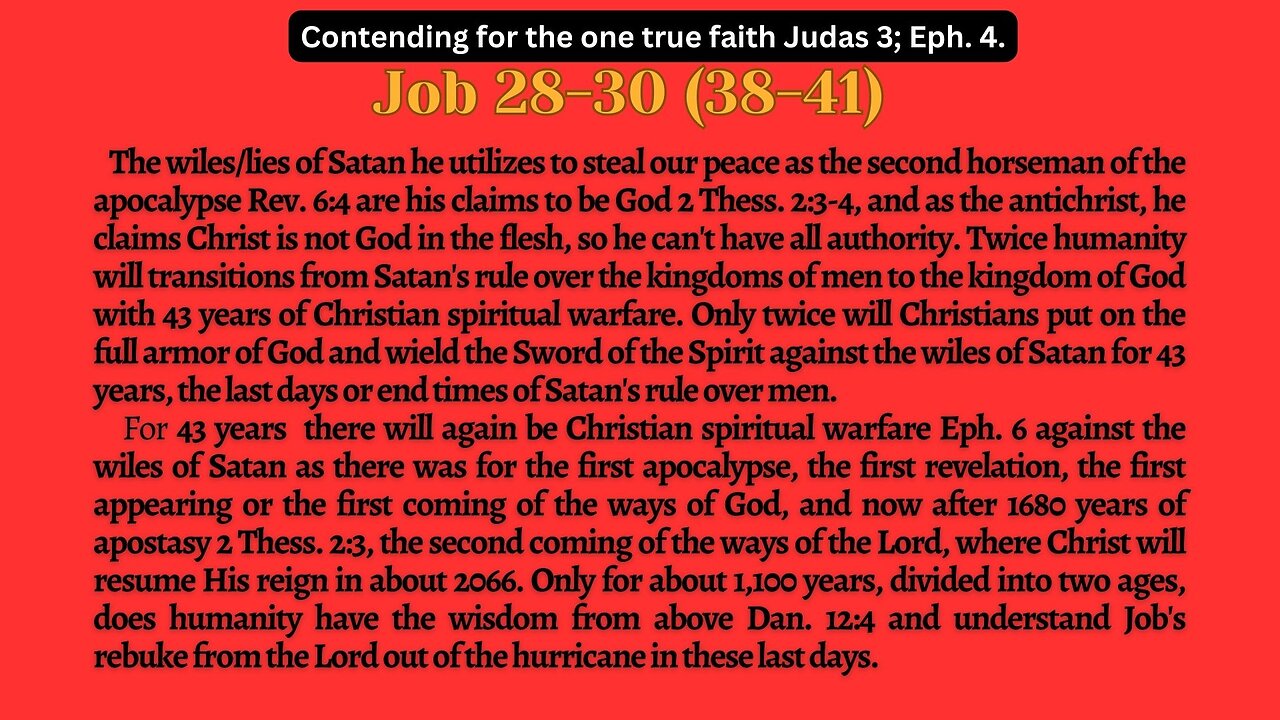 Job 28-31 Satan's wiles are the difference between the Bibles interpreted by God or of men.