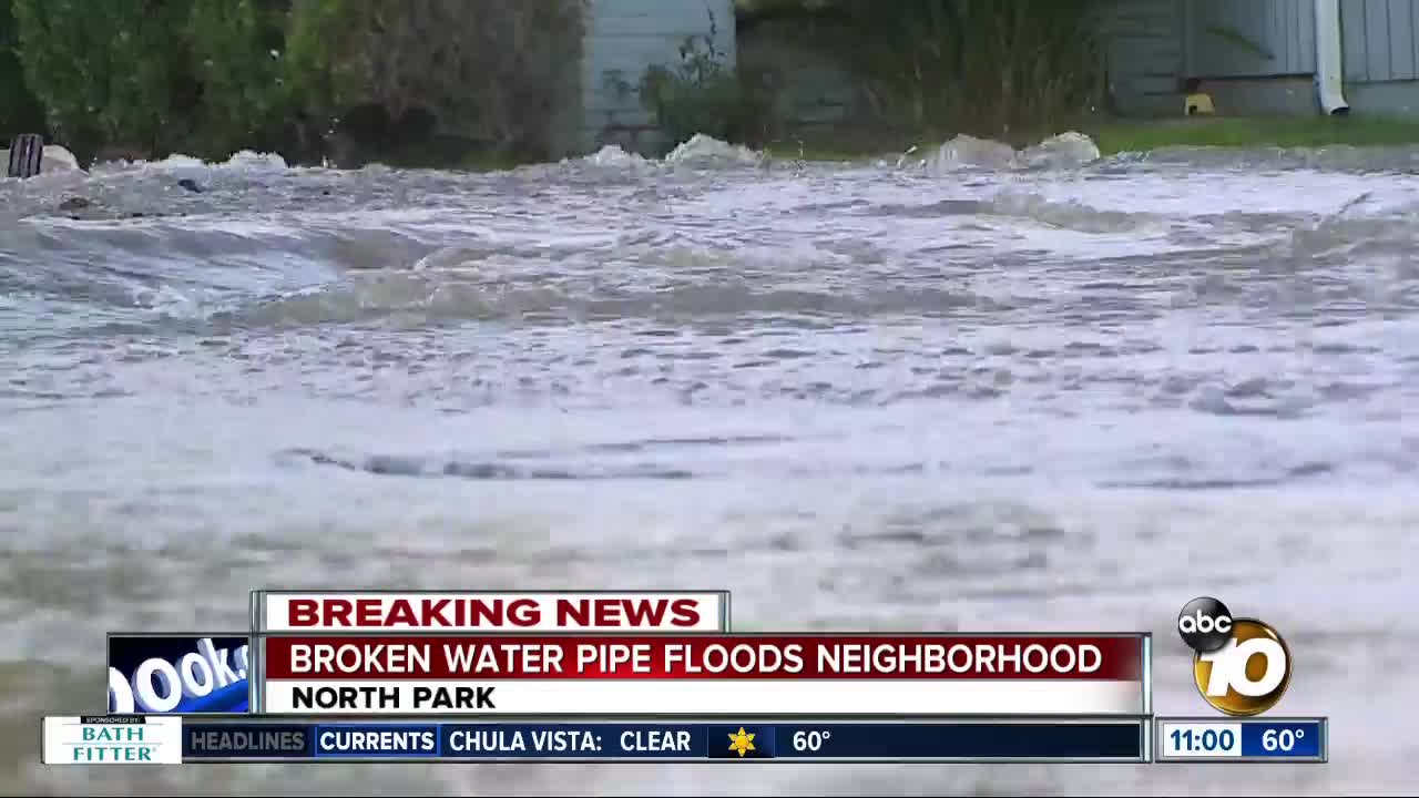 Water main break floods North Park Streets