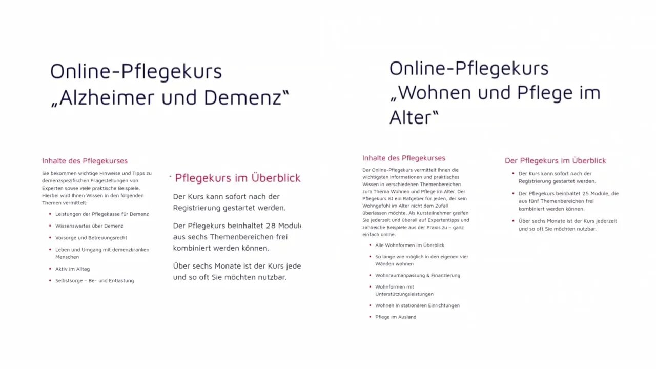 Online-Pflegekurse (Wohnen und Pflege)