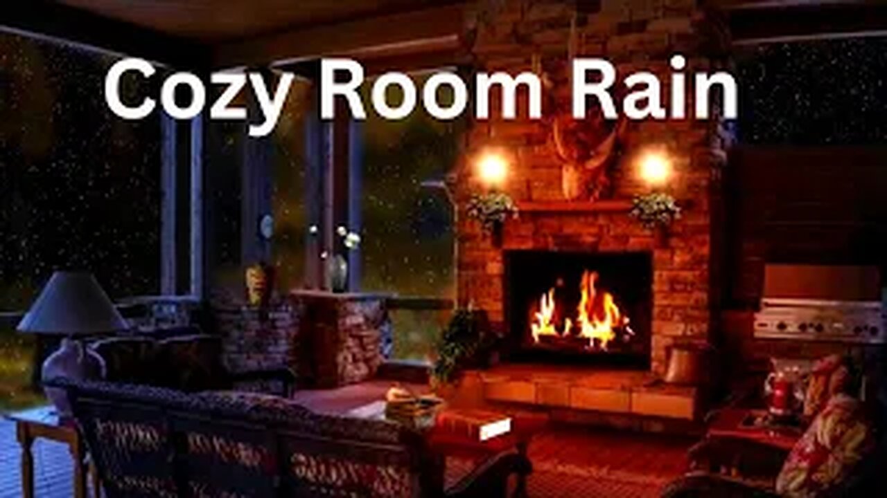 Embracing the Serenity: The Captivating Dance of Rain by the Fireplace"