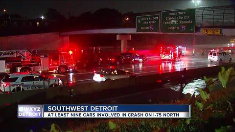 At least nine cars involved in crash on NB I-75 near Clark in Detroit