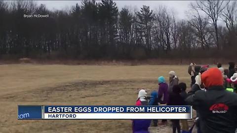 Easter eggs dropped from Helicopter