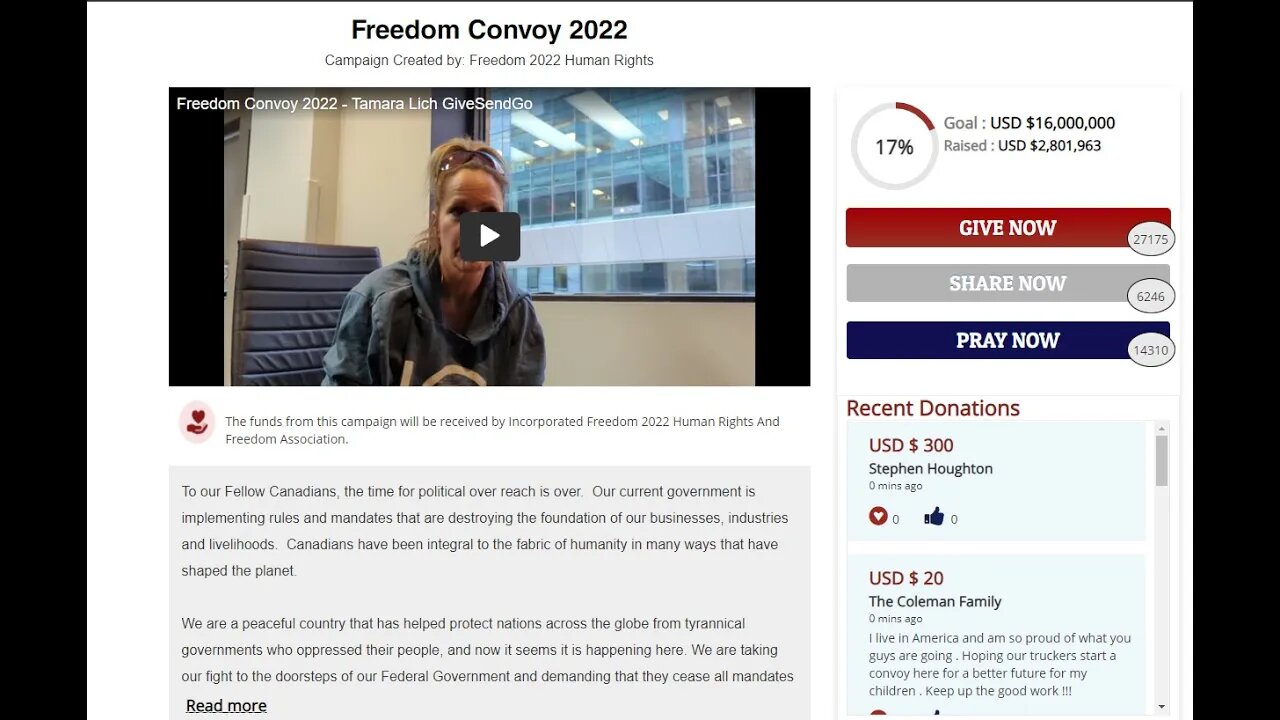 Give Send Go under Still Receives $3.04 M for the Freedom Convoy 2022 Chat TTS