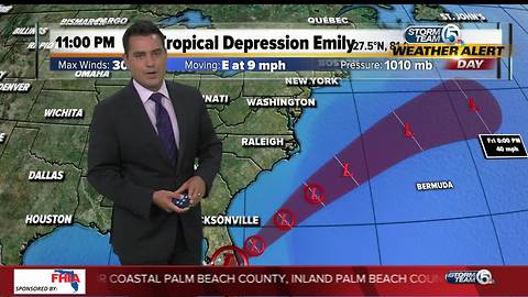 11 p.m. Monday update on Tropical Depression Emily