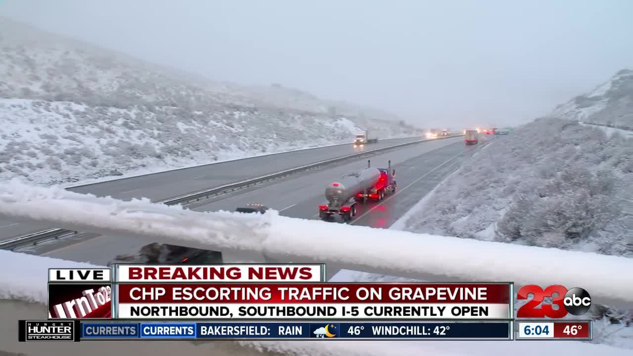 CHP Escorting traffic on Grapevine: Northbound, Southbound I-5 currently open