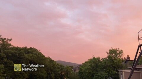 Skies like cotton candy as the sun sets on the east coast