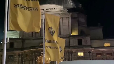 Khalistan Flags hoisted outside QE2 opposite the Houses of Parliament in preparation for Referendum