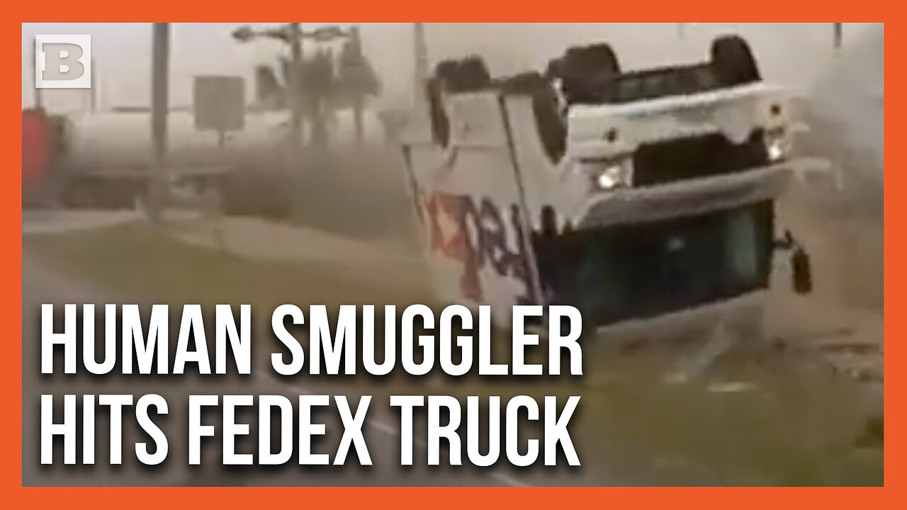 Human Smuggler Evading Police Collides with FedEx Truck, Knocking It Over