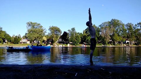 Sun salutations in the river