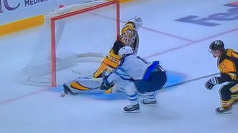 Penguins G #35 Tristan Jarry w/skate save early in the game