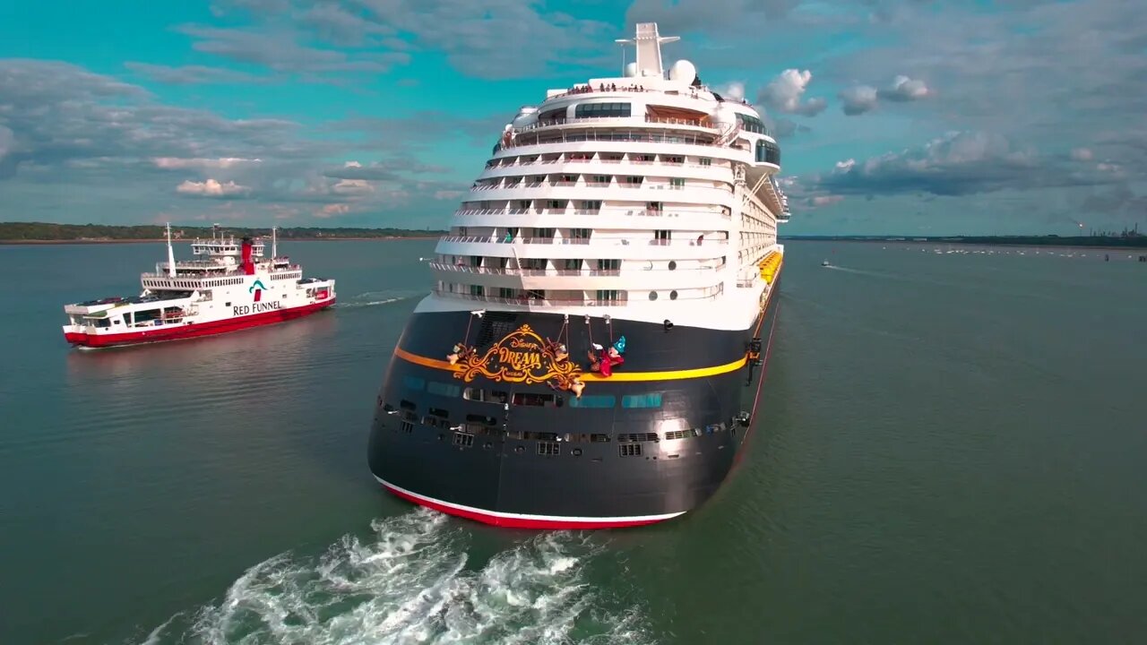 Disney Dream cruise ship Southampton 30th August 2023 4k drone + timelapse departure