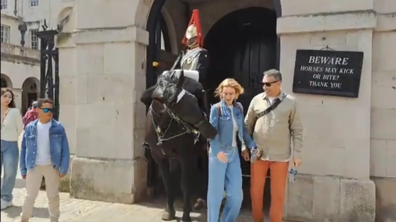 She gets bitten right next to the sign #horseguardsparade