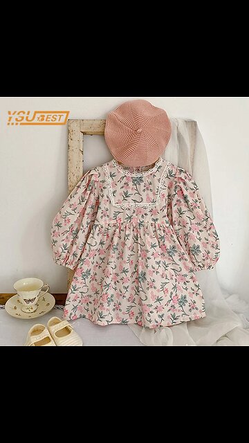 Spring New Kids Baby Girls Long Sleeve Sweet Flower Printing Princess Dress