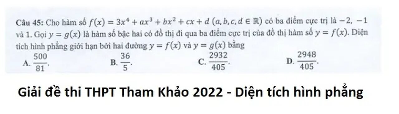 Giải đề thi tham khảo THPT 2022 - Câu 45: Cho hàm số f(x)=3x^4 + ax^3 + bx^2 + cx+d (a,b,c,d∈IR)