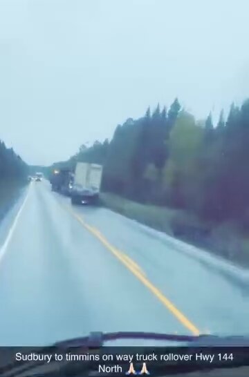 Truck rollover in Timmins Ontario