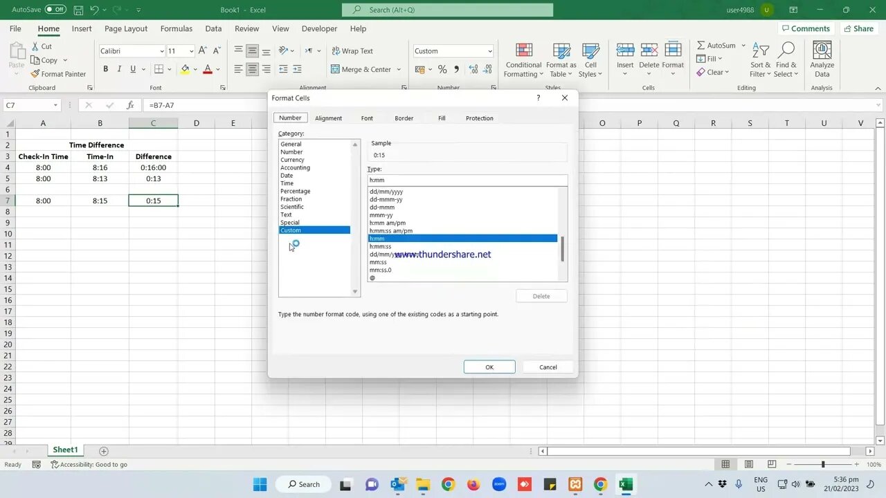 Calculate Time Difference in Excel