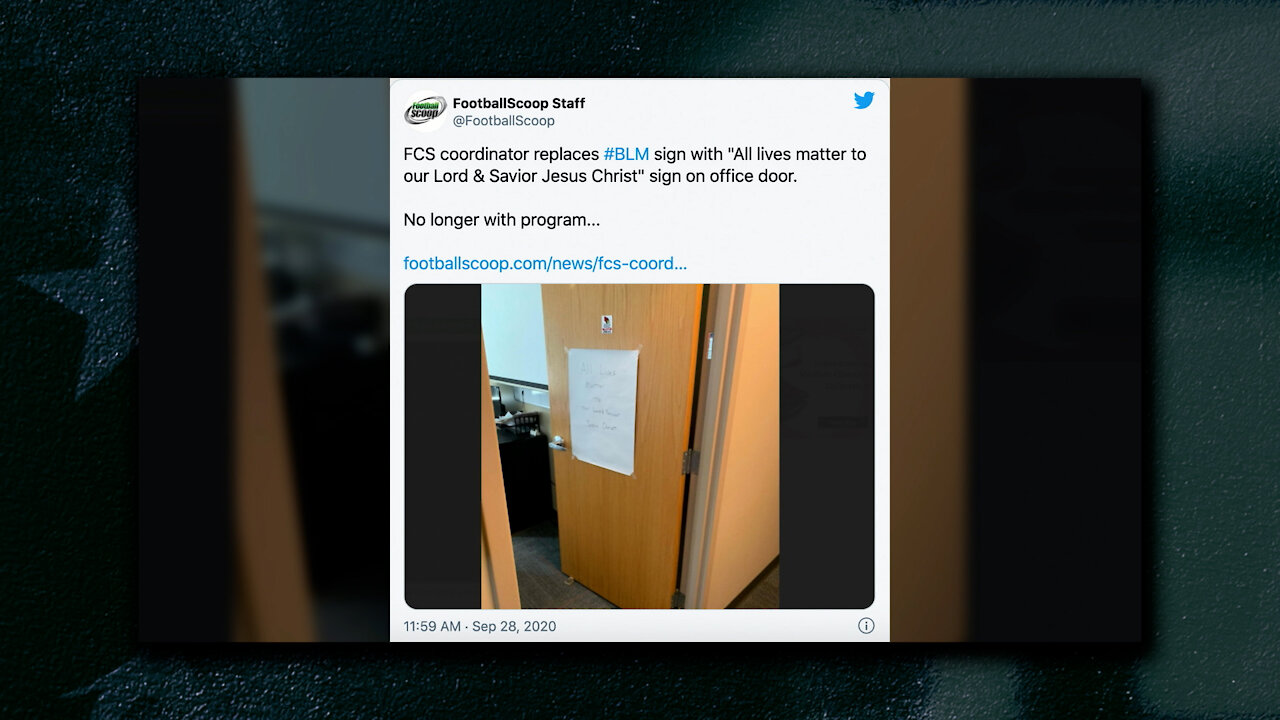 College Football Coach Finds BLM Sign on Door, Replaces With All Lives Matter Sign...is Fired