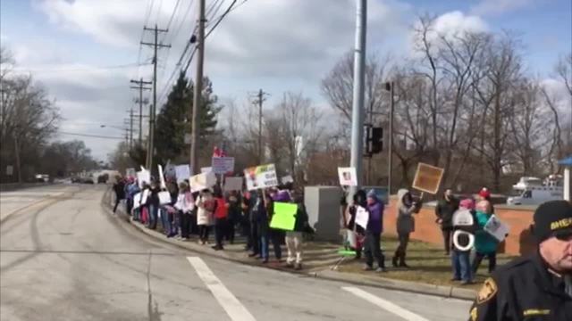 Pro-Trump and anti-Trump protesters outside Sheffer Corp in Blue Ash