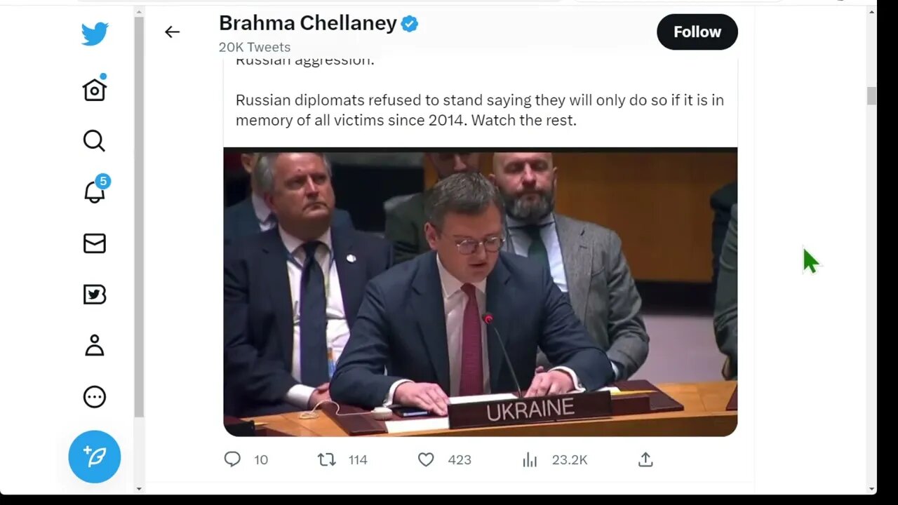 烏克蘭外交部長要求為侵略受害者默哀一分鐘的舉動適得其反。 俄羅斯代表思維敏捷，要求為所有自 2014 年以來成為侵略受害者的人默哀一分鐘。 迫使美國、英國和所有其他國家不情願地也為