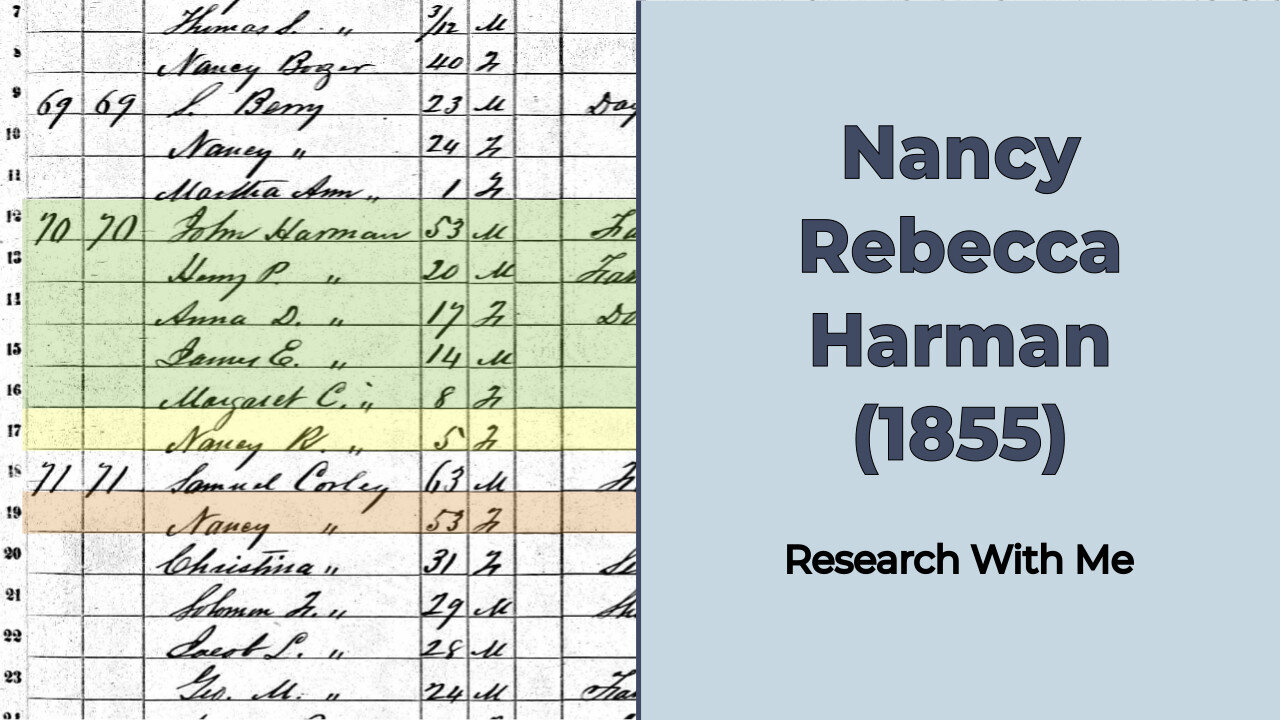 Research With Me: Nancy Rebecca Harman (1855)