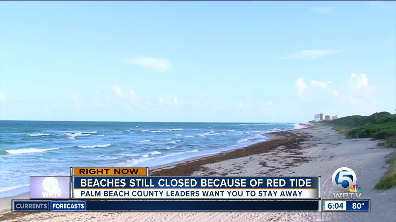 Many Palm Beach County beaches will remain closed Wednesday for red tide
