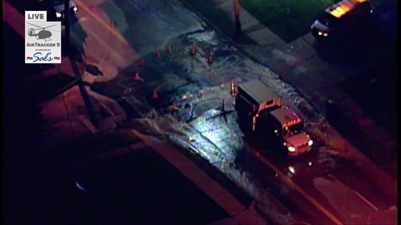 Water main break on Babbitt Road