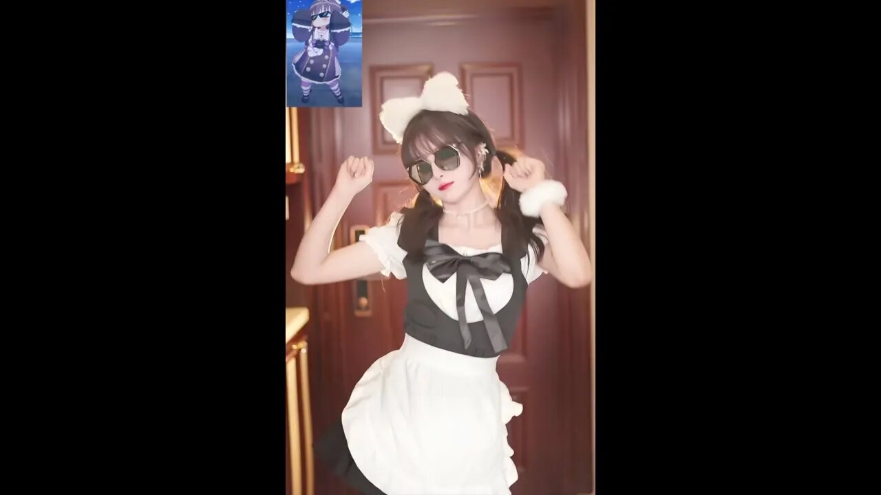 Cute Chinese Girl ImImitates A Cartoon Character in Cosplay Dress And Dance For Us