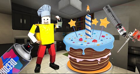 Minecraft. Making a cake with crusts, construction foam, paint, and M&M's