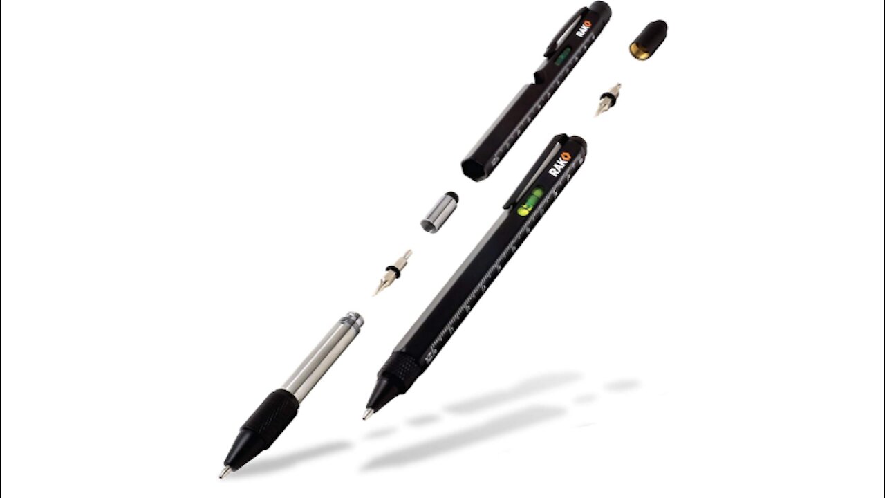 RAK Multi-Tool 2Pc Pen Set - LED Light, Touchscreen Stylus, Ruler, Level, Bottle Opener