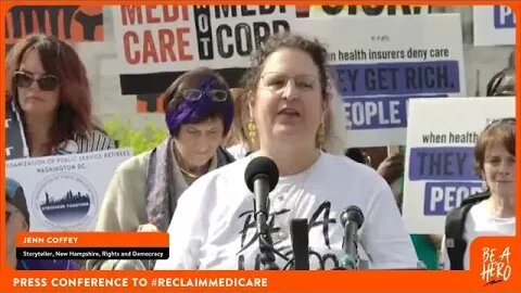 Jenn Coffey speaks at Reclaim Medicare press conference on 7/25/23.