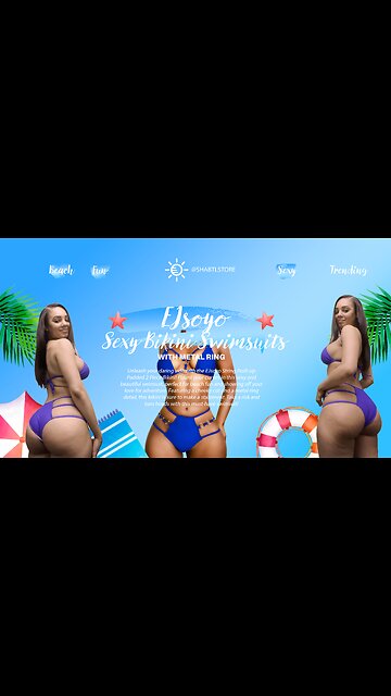 EJsoyo String Push up Padded 2 Piece Sexy Bikini Swimsuits with Metal Ring💙