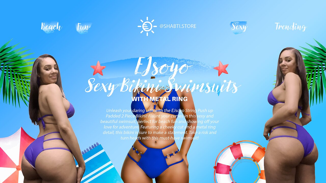 EJsoyo String Push up Padded 2 Piece Sexy Bikini Swimsuits with Metal Ring💙