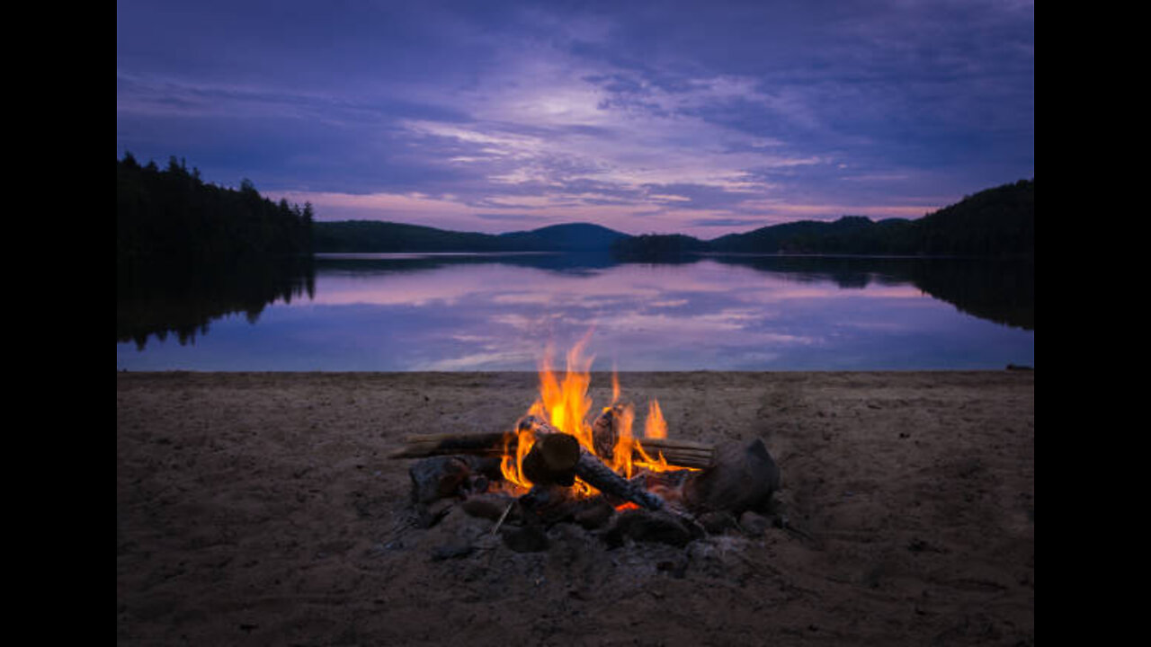 Relaxing Campfire by Lake at Sunset in 4k Ultra HD