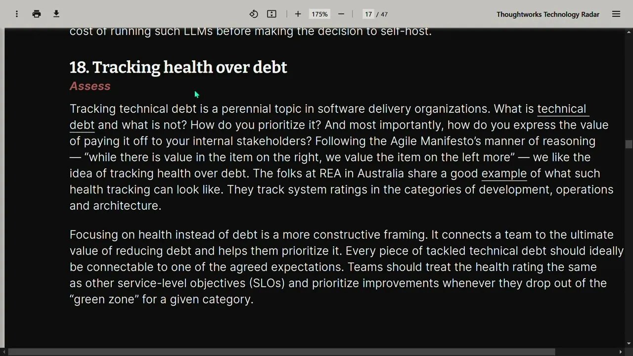 18 Tracking health over debt - Thoughtworks Technology Radar