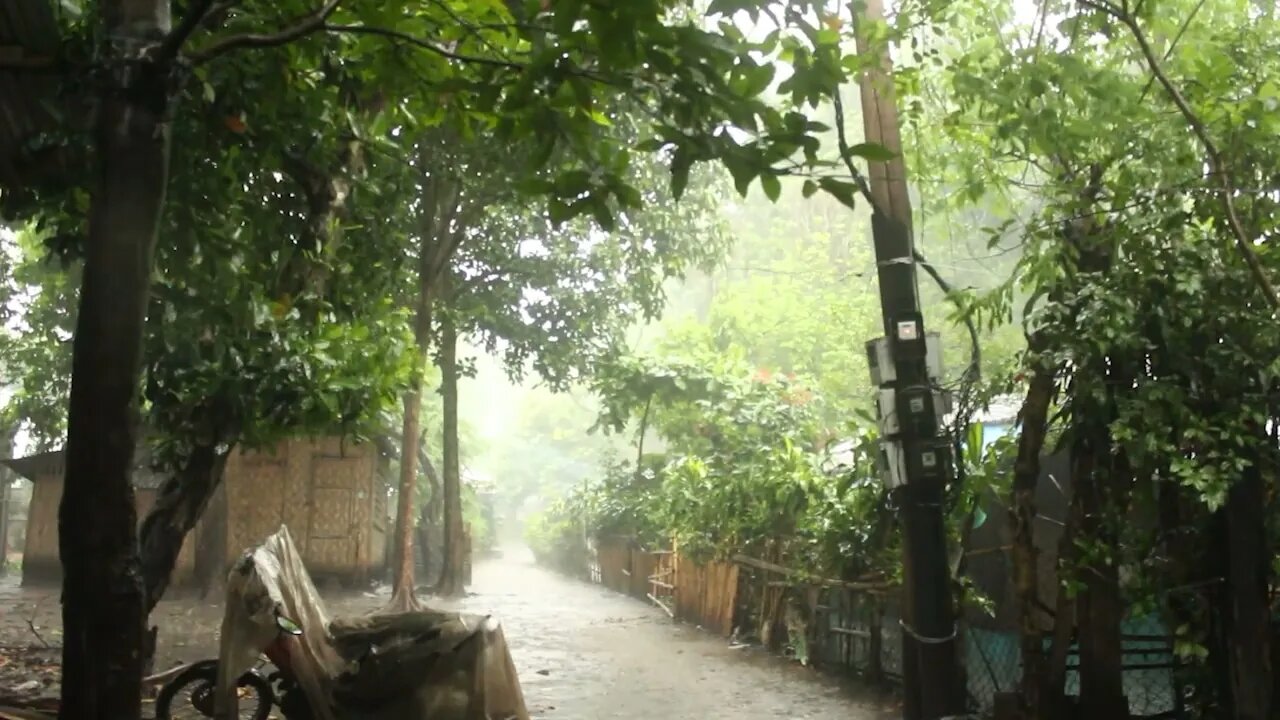 10 HOURS Sleep In The Heavy Rain Watching The Neighborhood Road In The Tropical Country Side