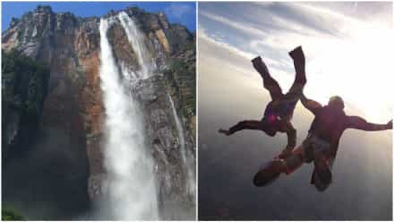 Paracadutisti si lanciano dalla più grande cascata del mondo, in Venezuela