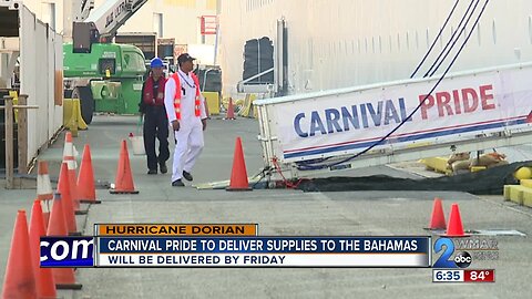 Carnival Pride to be loaded with Hurricane Dorian relief supplies for Bahamian residents at the Port of Baltimore