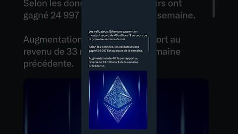 Les validateurs Ethereum gagnent un montant record de 46 M $ au cours de la première semaine de mai.