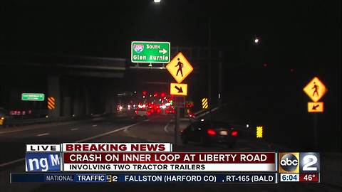 Tractor-trailers crash and catch fire causing major delays on Beltway