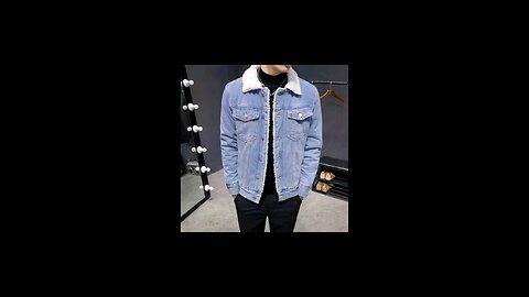 Men’s Light Blue Winter Jean Jacket with Wool Liner – Stylish Denim Coat