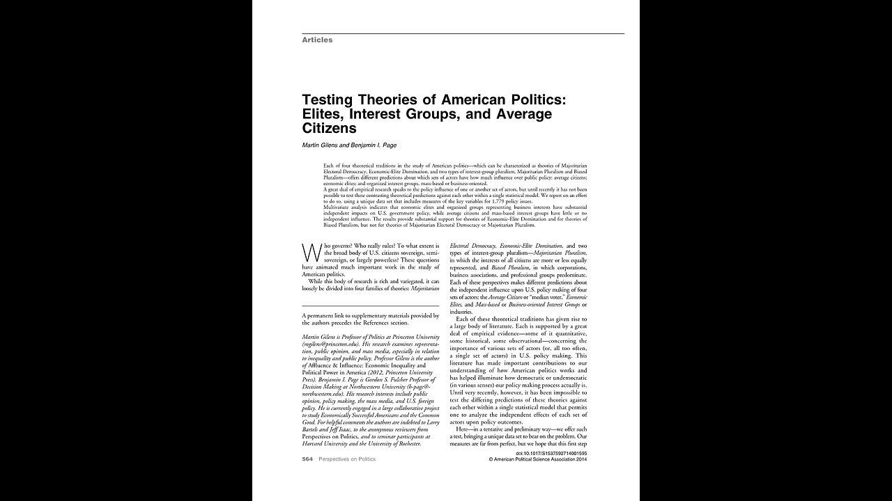 Testing Theories of American Politics, Gilens and Page 2014. A Puke(TM) Audiopaper