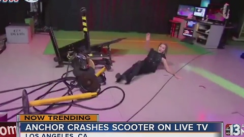 TV anchor crashes scooter on live TV