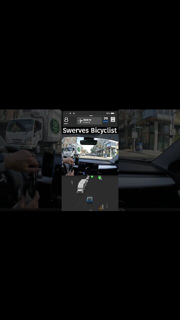 Swerves bycicle on green light #fsd #teslamodel3 #teslafsd #electriccar #car #fsdbeta #teslacar