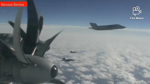 A hoard of Japan's F-15, US F-22s, F-35s & F-18s tailing Russian Tu-95MS bomber in East China Sea