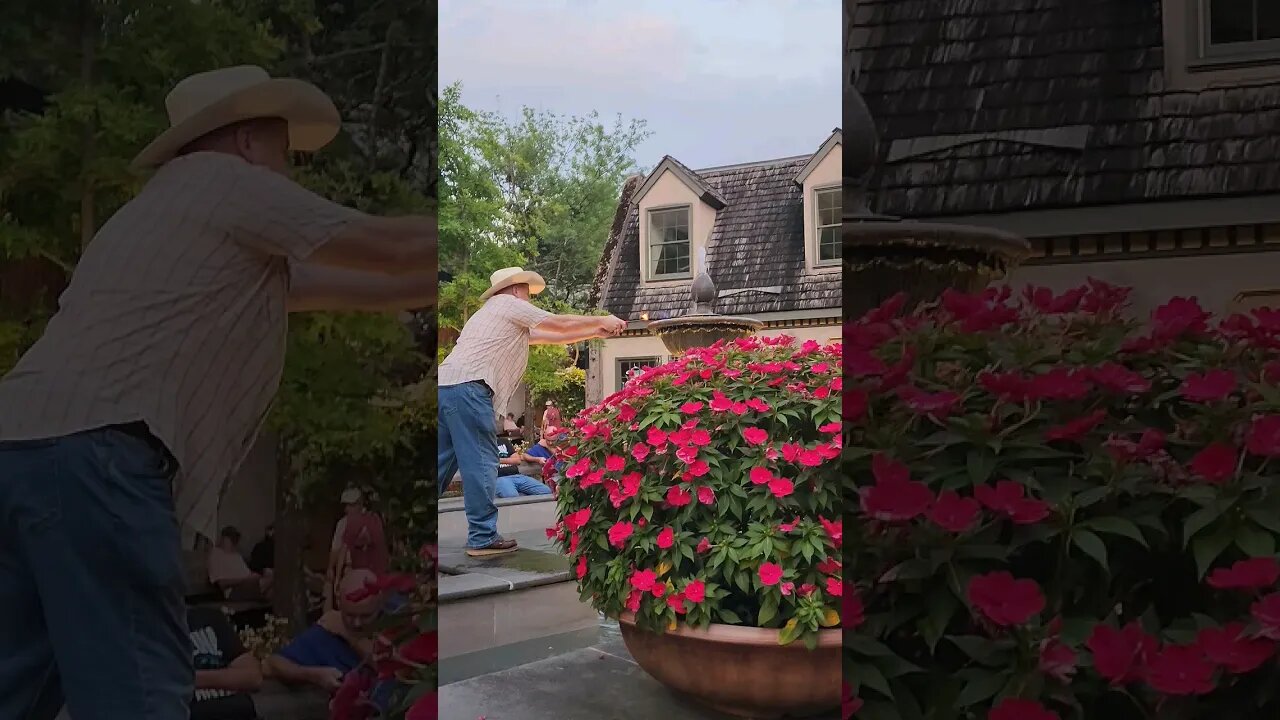 Lighting the fire on the Village Fountain in Gatlinburg