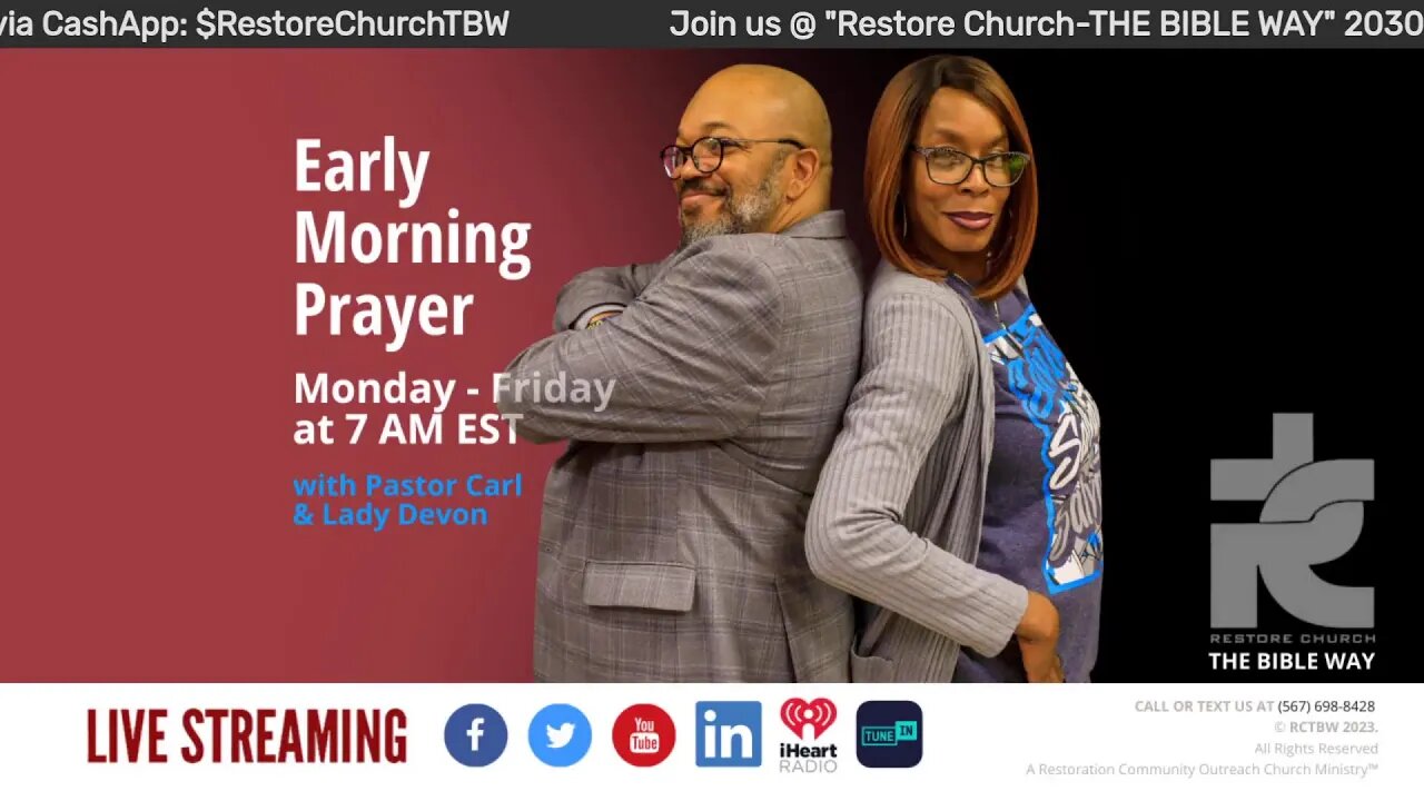 Early morning prayer with Pastor Carl & Lady Devon Mitchell