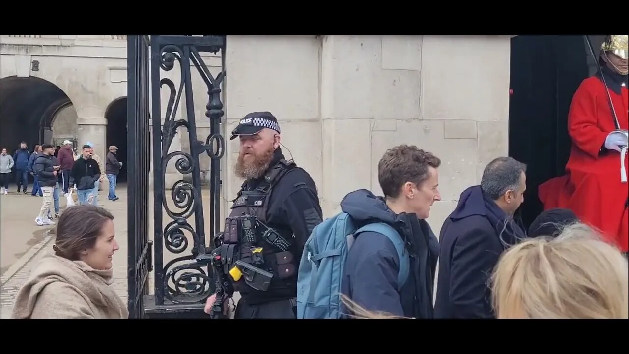 Armed police officer tells tourist don't touch the Reins #horseguardsparade