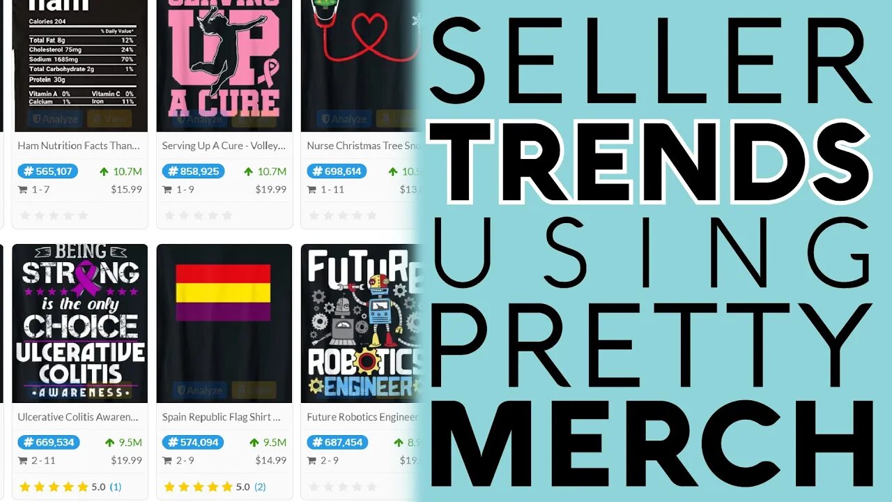 Amazon Merch Seller Trends Using Pretty Merch - BSR Trend Finder Tool for Selling Shirts On Demand