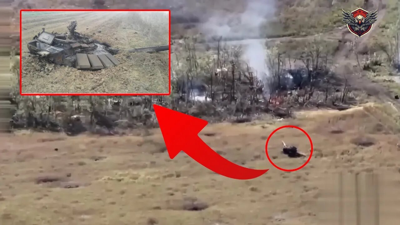 Moment Turret Toss As Artillery Destroy Russian T-80 Tank